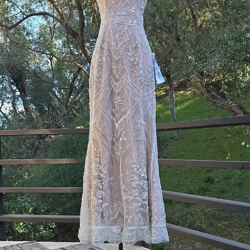 NWT $598 DRESS THE POPULATION SHERIDAN STRAPLESS GOWN DRESS IN WHITE & NUDE SZ S - Picture 4 of 11